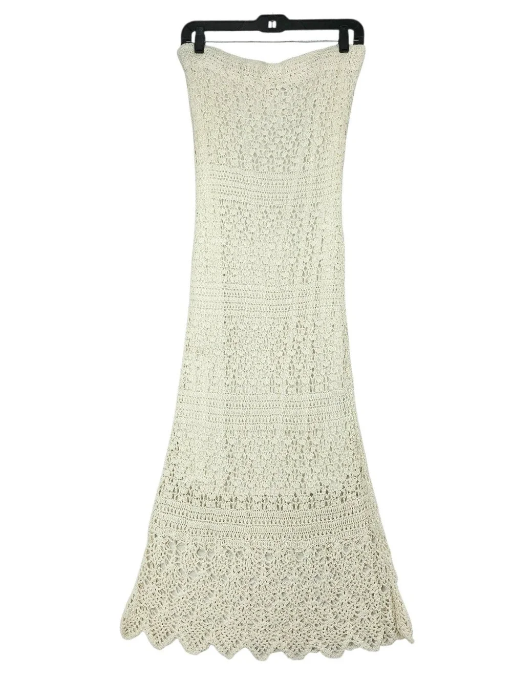❌️SOLD❌️M. Nicole Evening White Crochet Strapless Coastal Boho Maxi Dress Large - Picture 8 of 15